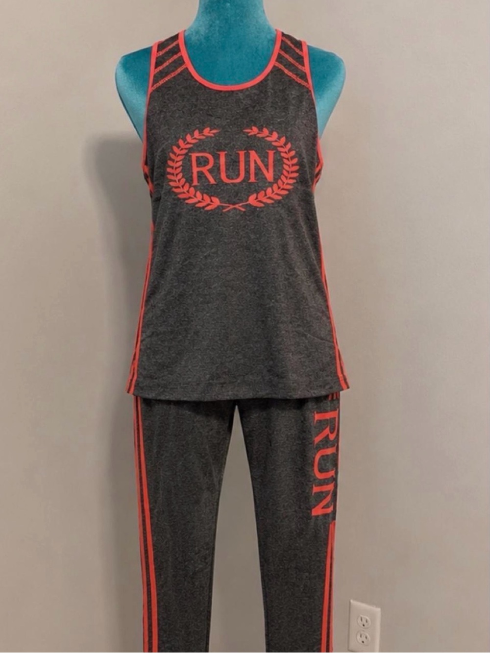 F&F Charcoal and Coral RUN Tank & Joggers Set